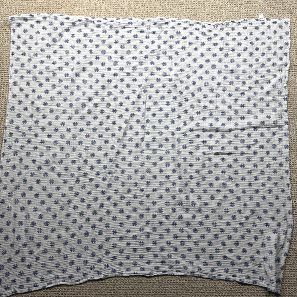 HB Baby Blanket 46x46 100%‎ Cotton White/Blue gauze